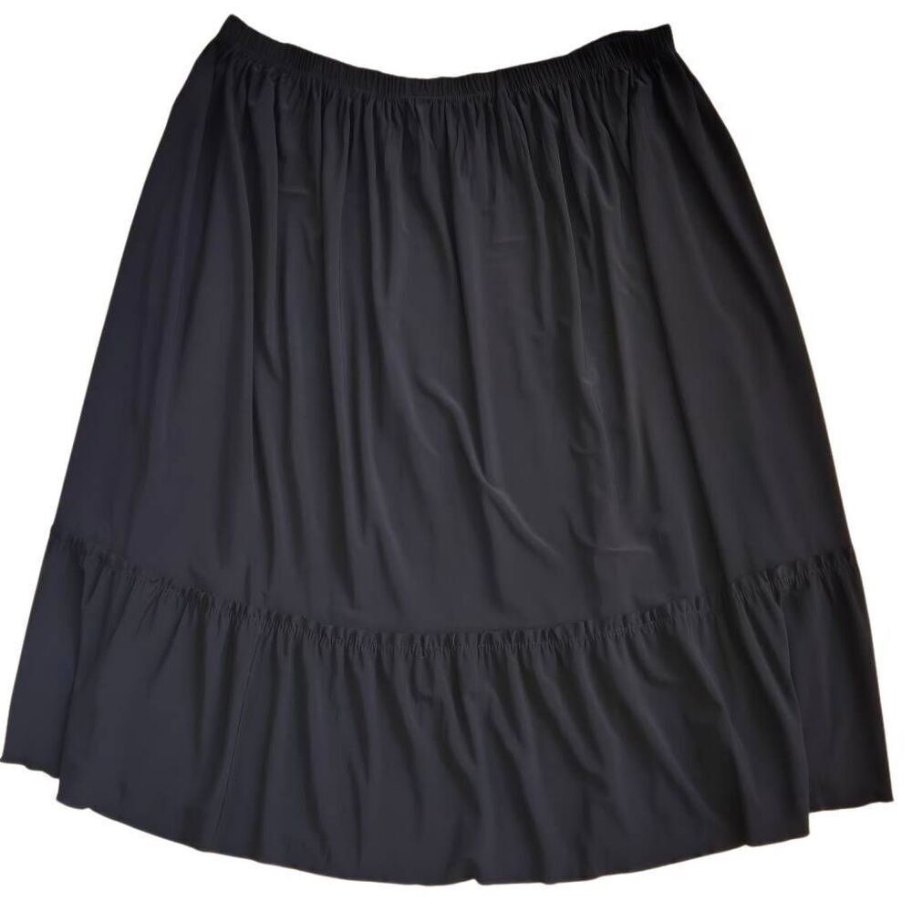 CJ Banks Womens Black Elastic Waist Pull On Full Ruffled Midi Skirt Size 1X